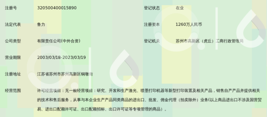 蘇州井上中鼎辦公機器制品有限公司工商注冊信息查詢與分析